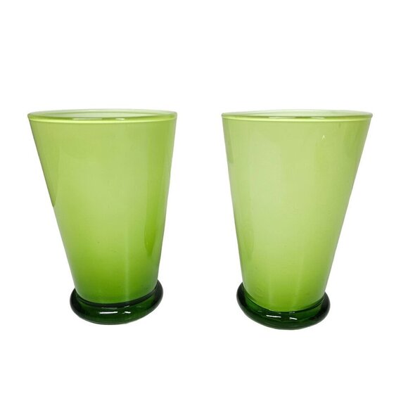 Retro Vintage Green Handblown Glass Tumblers, Set Of 2 - 5" Height - Picture 2 of 7